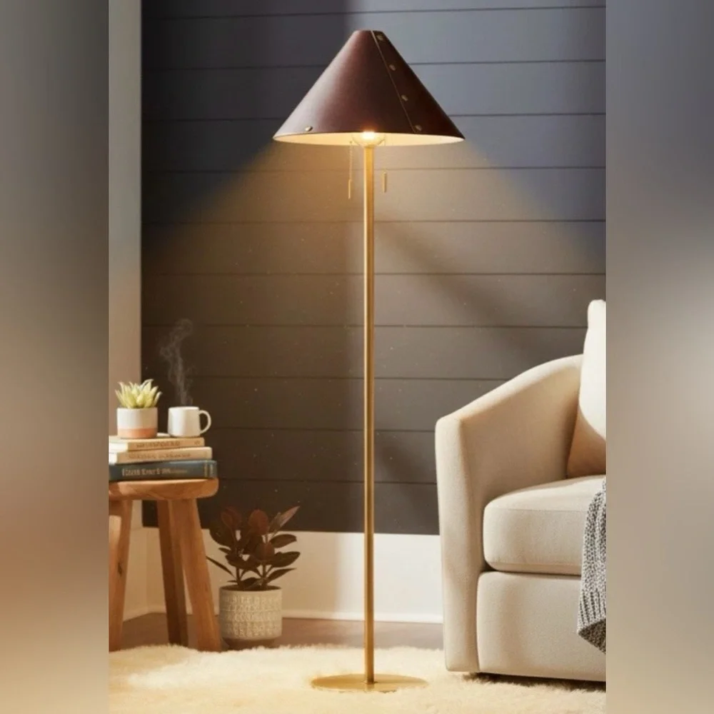 NEW! Threshold - Floor Lamp with Brown Leather Shade, Oil Rubbed, 60” - Picture 3 of 5